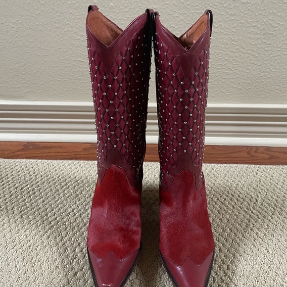RARE Donald Pliner Ruby Red Hair On Hide Western Boots (8) - Picture 8 of 14